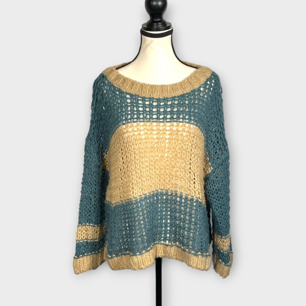 Free People Teal and Beige Sweater